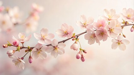 Obraz premium Delicate Pink Blossoms Gracefully Adorn a Branch, Embracing a Softly Blurred Background