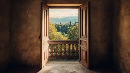 Obraz premium A Glimpse of Nature through an Open Door