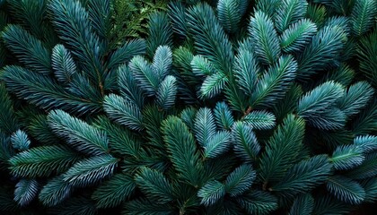Space entirely covered in fir tree leaves with a mix of deep green and soft blue tones.