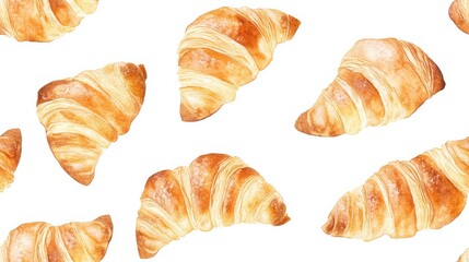 Freshly baked croissants arranged on a simple background, showcasing their golden brown layers and flaky texture in a casual style