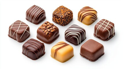Obraz premium A photostock image of assorted gourmet chocolates with decorative packaging on a clean white background
