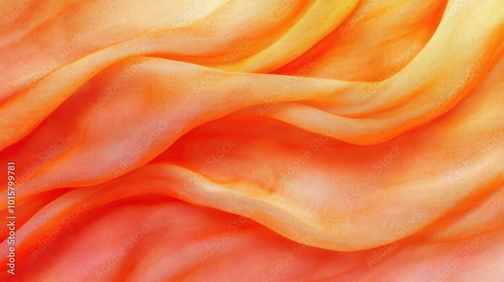 Poster Flowing silk fabric in shades of orange and yellow illuminated by soft light in a calming and vibrant display of color