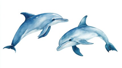 Illustration of two playful dolphins swimming together in a vibrant ocean environment, showcasing their graceful movements