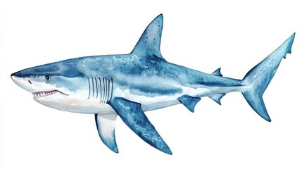 Obraz premium Blue shark swimming gracefully in ocean waters, showcasing its slender body and sharp features