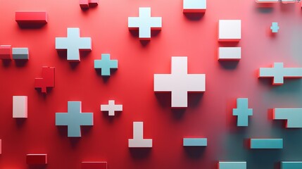 Obraz premium Cross-shaped medical icons arranged against an abstract background for modern healthcare designs. 