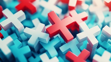 Obraz premium Cross-shaped medical icons arranged against an abstract background for modern healthcare designs. 