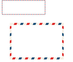 Obraz premium Airmail blank postcard template retro border envelope with stripes. Paper texture, vintage mail. Air post letter. Blank envelope