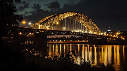 Fototapeta premium 42. A dramatic steel arch bridge illuminated at night