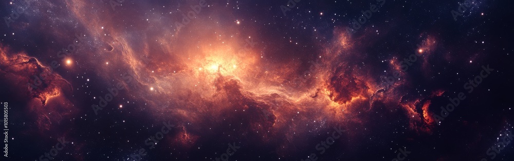 Poster Vivid nebula glows in the dark expanse of cosmic space with bright colors and intricate patterns visible at night