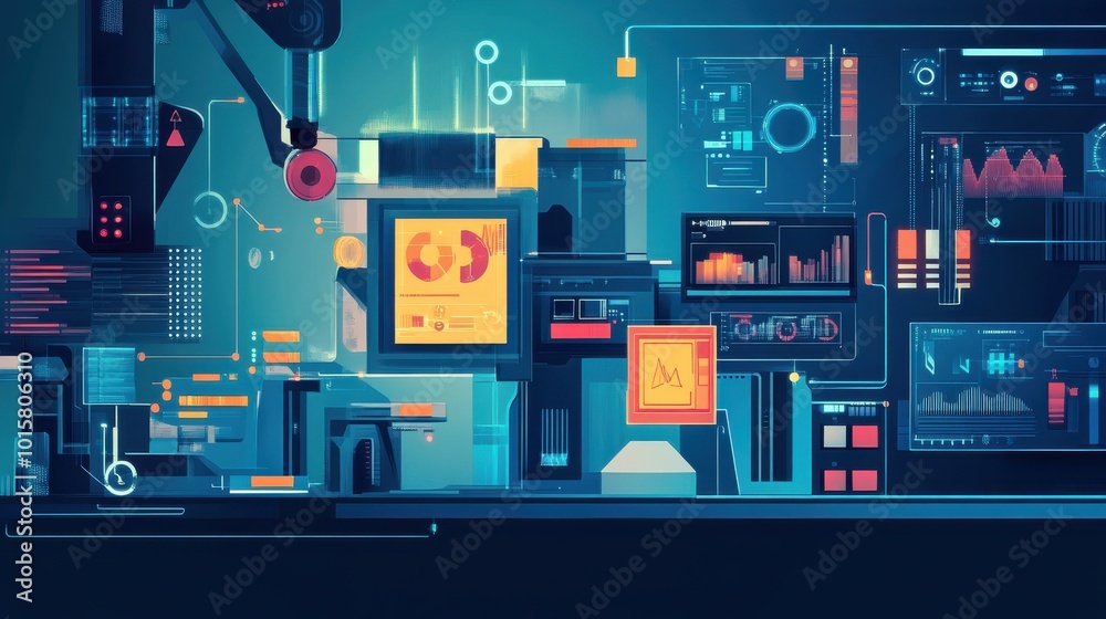Leinwandbilder futuristic technology workspace featuring advanced digital screens and robotic automation in a moder