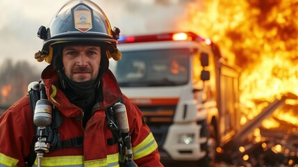 Firefighter in action, battling flames during a rescue operation.
