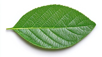 A photostock images of a single green leaf on a clean white background