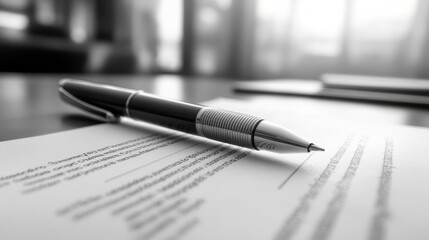 A sleek pen resting on important documents bathed in natural light during an afternoon work session in a modern office