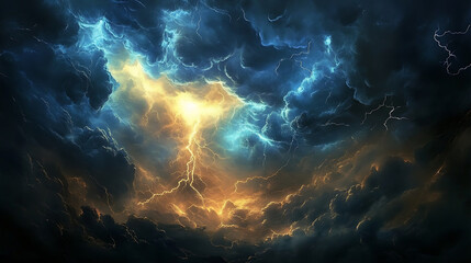  the wrath of god dramatic lightning storm in an ominous sky stormy clouds digital illustration. AI GENERATE . high resolution image