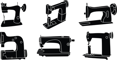Tailor Sewing machine silhouette icon set for T-Shirt and logo design.