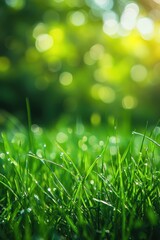Obraz premium Fresh spring grass and bright green blurred background
