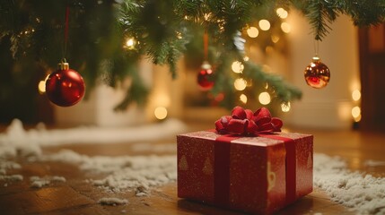 Gift box under Christmas tree