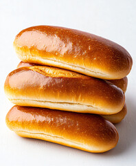 Wheat bread. baked hot dog buns on white background. 
