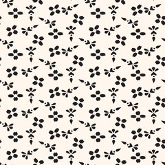Simple minimalist geometric seamless pattern. Abstract monochrome minimal background with small floral shapes. Subtle repeat design for decor, print.
