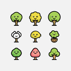Obraz premium Set tree logo cute vector icon illustration style