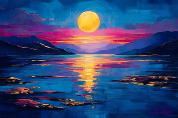 Obraz premium dynamic vivid blue sky break of dawn vibrant landscape scene at sunset colorful summer nature illustration