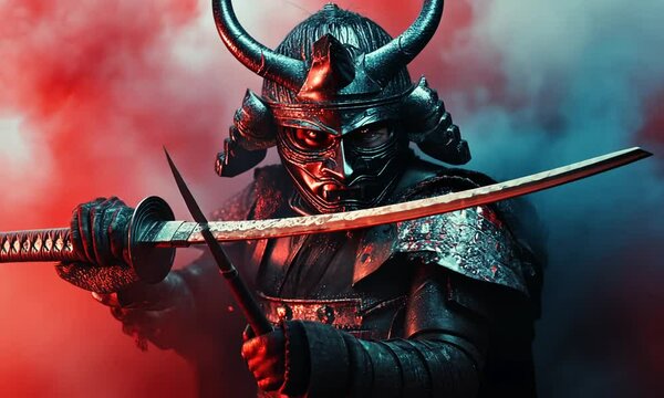 samurai warrior, japanese warrior with katana sword, 3 d illustration