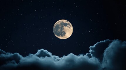 Bright Full Moon Over Cloudy Sky