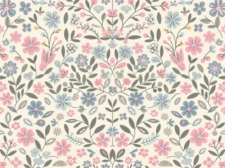 Fototapeta premium floral pattern, cute and simple cartoon illustration of a ditsy floral pattern in soft and muted pastel shades.