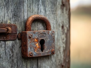 Timeworn Lock on an Aged Wooden Door