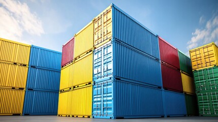 Fototapeta premium Colorful Shipping Containers Stacked Outdoors