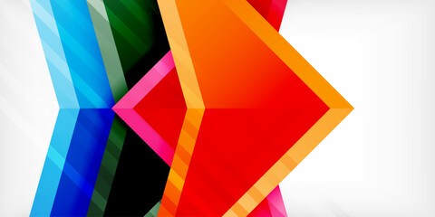 Arrows with 3d effect abstract background. Triangles on light grey backdrop