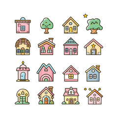 Naklejka premium Set home logo cute vector icon illustration style