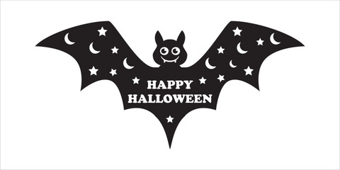 Happy halloween bat silhouette. Halloween bats. Vector illustration design template for stencil, wall decor, door decoration, sticker. Isolated on white background.