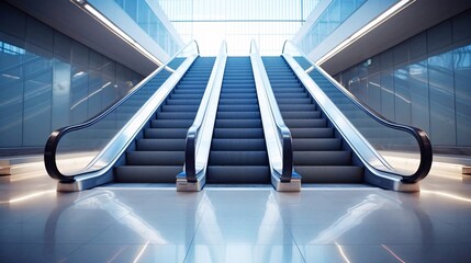 Obraz premium ビル内のエスカレーターのあるフロアの風景