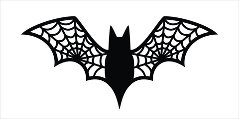 Halloween bat silhouette design. Halloween bats with spider web wings vector. Vector illustration design template for stencil, wall decor, door decoration, sticker. Isolated on white background.