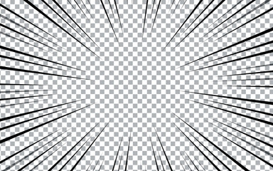 Manga transparent background, explosion action and speed effects, radial lines. Manga comic book background