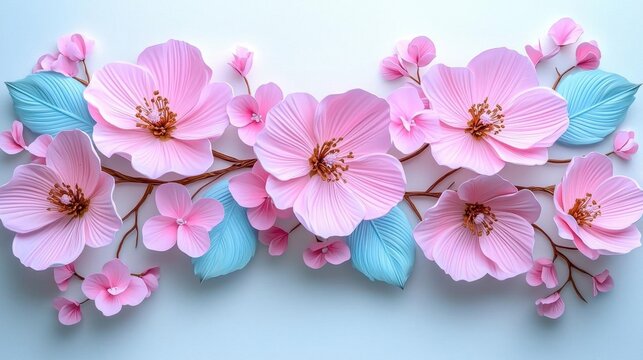 A photostock images of delicate floral art in soft pastel colors with abstract brush strokes on a clean white background High Quality