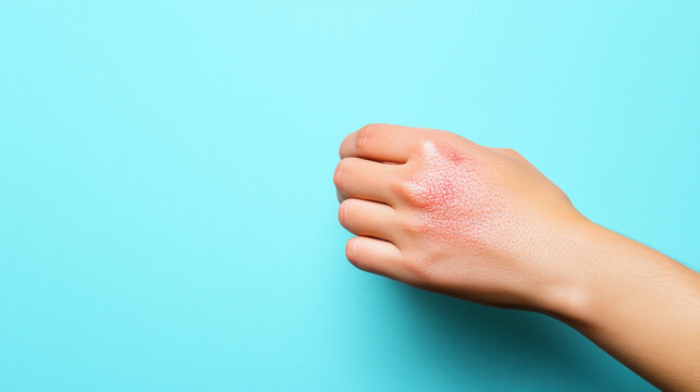 A close-up shot of a woman&Atilde;&cent;&Acirc;&Acirc;s hand scratching her forearm, which is covered in a red, swollen rash from an insect bite. The skin shows clear signs of inflammation, highlighting the