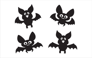 Halloween cute bat set. Bat character design collection. Scary, spooky, and funny bat silhouette. Vector illustration design template for stencil, wall decor, door decoration, sticker.