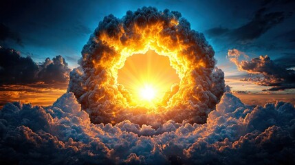 A photostock images of stormy clouds opening up with a bright light shining through on a clean white background High Quality