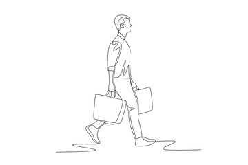 Man shopping using shopping bag. Shopping with bags concept one-line drawing