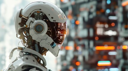 Fototapeta premium Robotic chips in conjunction with artificial intelligence AI technology. Artificial Intelligence with Human Brain Integration