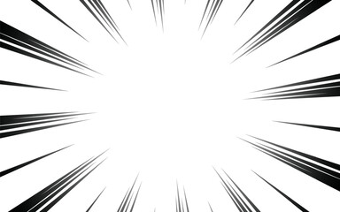 Comic manga radial lines with speed effect for comics book. Black and white explosion background.