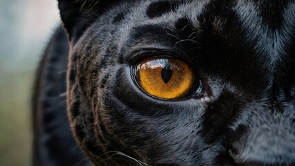 close up view of beautiful black cat in forest