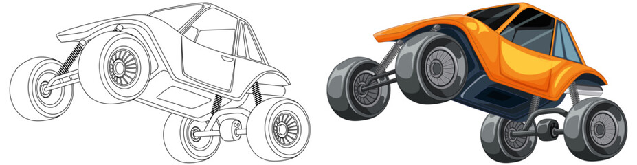 Colorful and Outline Car Illustration