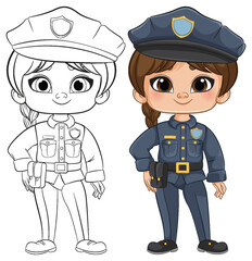 Cartoon Girl Police Officer Illustration