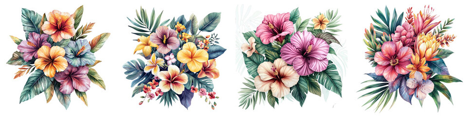 Obraz premium An exotic floral arrangement features unique flowers and colors, showcased on a transparent background.