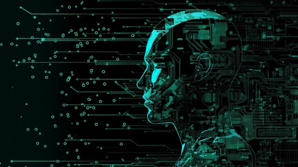 Robotic chips in conjunction with artificial intelligence AI technology. Artificial Intelligence with Human Brain Integration