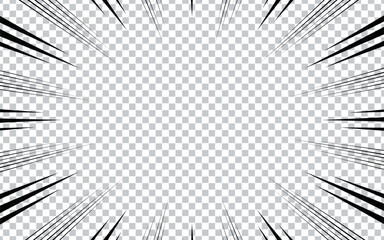 Speed lines as manga comic effect on transparent background. Cartoon anime action background.