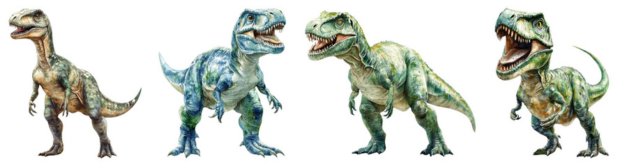 Fototapeta premium A vivid watercolor illustration of a Ceratosaurus, with its horned nose and sharp claws, shown on a transparent background.
